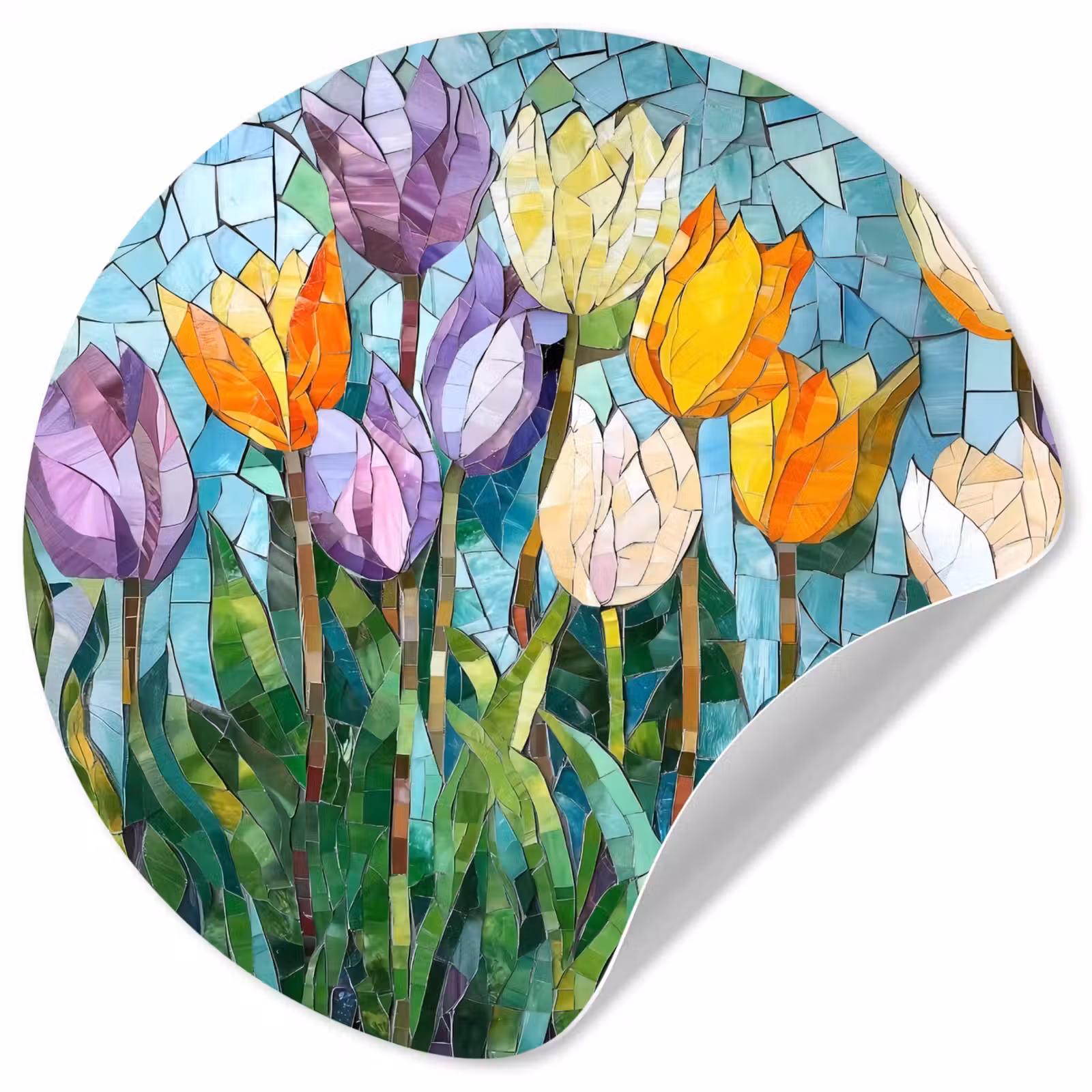 Behangcirkel - Mozaïek - Veld - Tulpen - Kleurrijk — 1