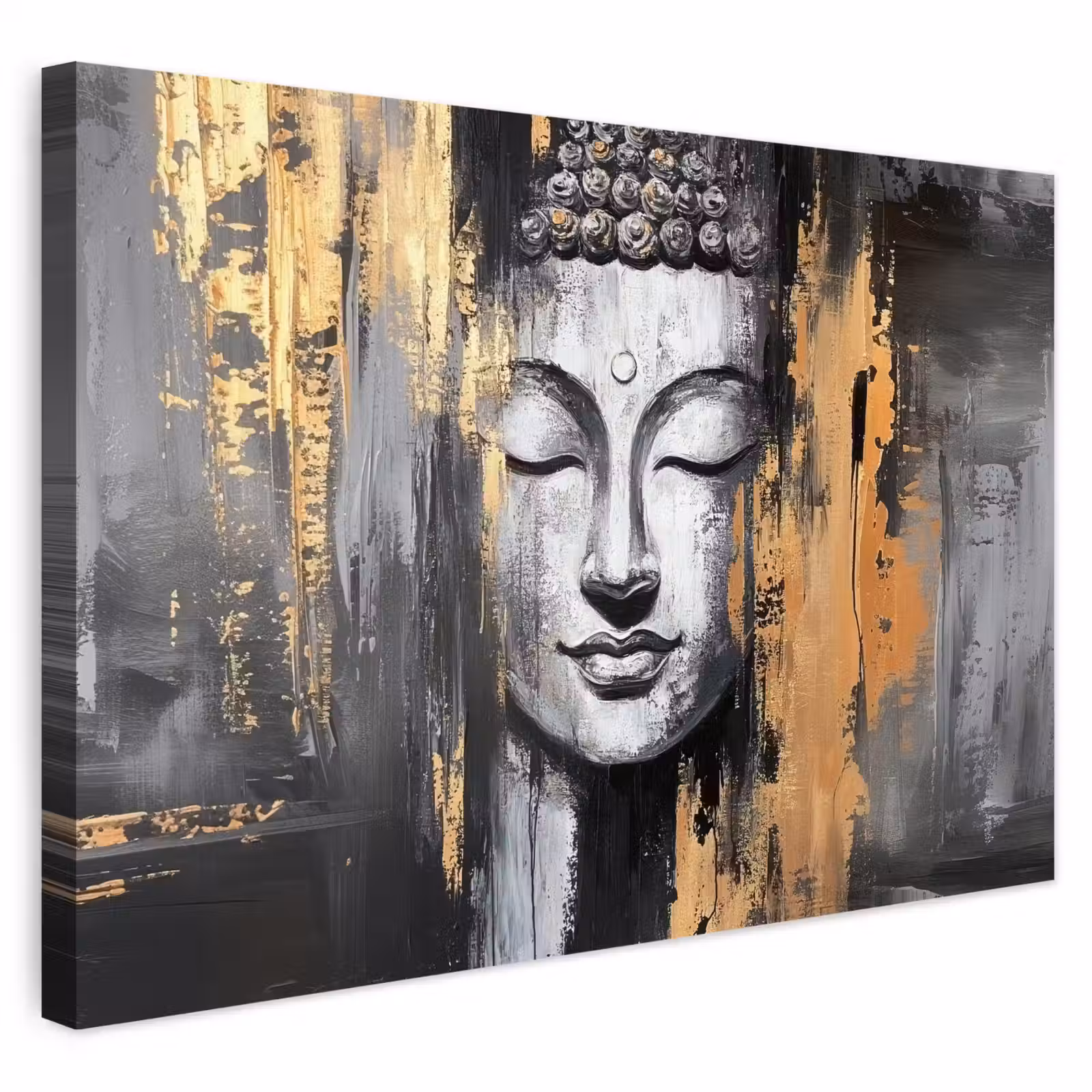 Buiten canvas - Boedhha - Penseelstreken - Goud - Abstract — 1