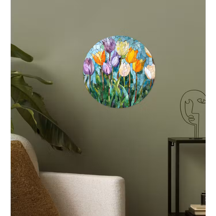 Behangcirkel - Mozaïek - Veld - Tulpen - Kleurrijk — 3