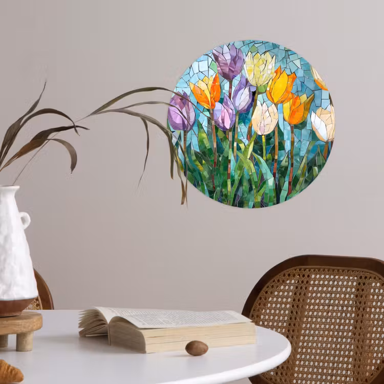 Behangcirkel - Mozaïek - Veld - Tulpen - Kleurrijk — 4