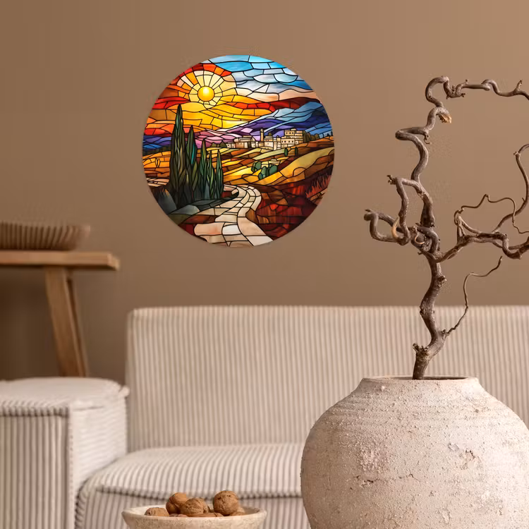 Behangcirkel - Mozaïek - Zon - Landschap - Dorp — 2
