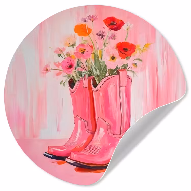 Behangcirkel - Roze - Bloemen - Cowboy — 1