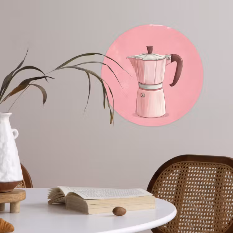 Behangcirkel - Roze - Mokkapot - Illustratie - Koffie — 4