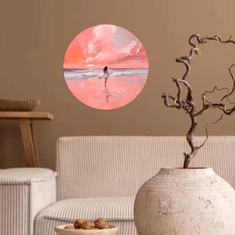 Behangcirkel - Roze - Surfen - Zee — 2