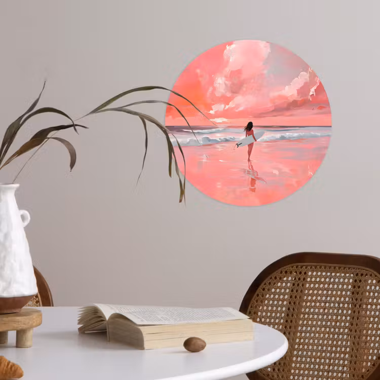Behangcirkel - Roze - Surfen - Zee — 4