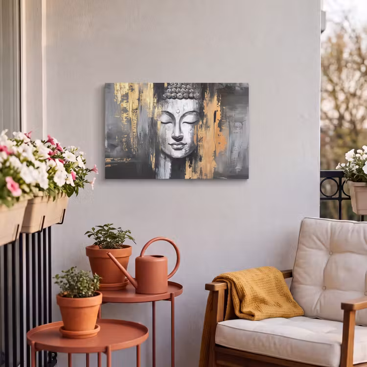 Buiten canvas - Boedhha - Penseelstreken - Goud - Abstract — 4