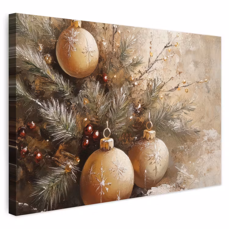 Buiten canvas - Kerst - Kerstballen - Beige - Goud — 1