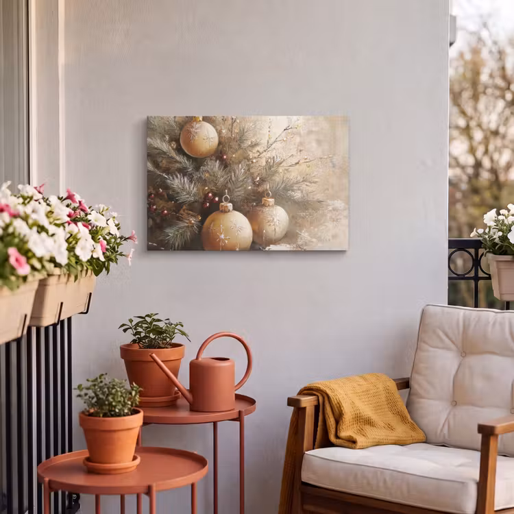 Buiten canvas - Kerst - Kerstballen - Beige - Goud — 4