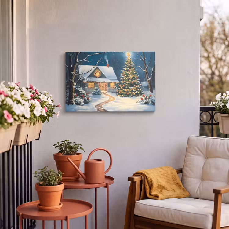 Buiten canvas - Kerst - Kerstboom - Winter - Huis - Sneeuw — 4
