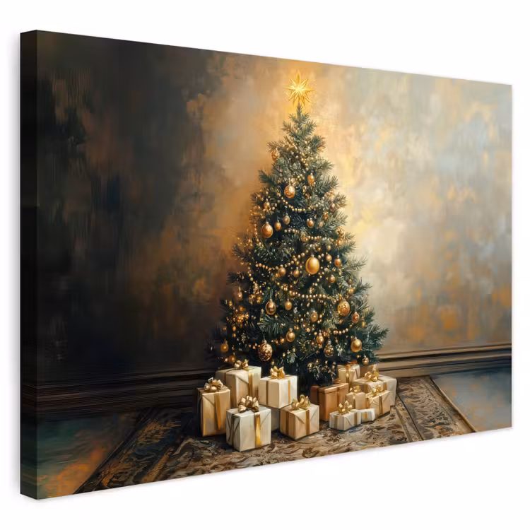 Buiten canvas - Kerstboom - Cadeaus - Goud — 1