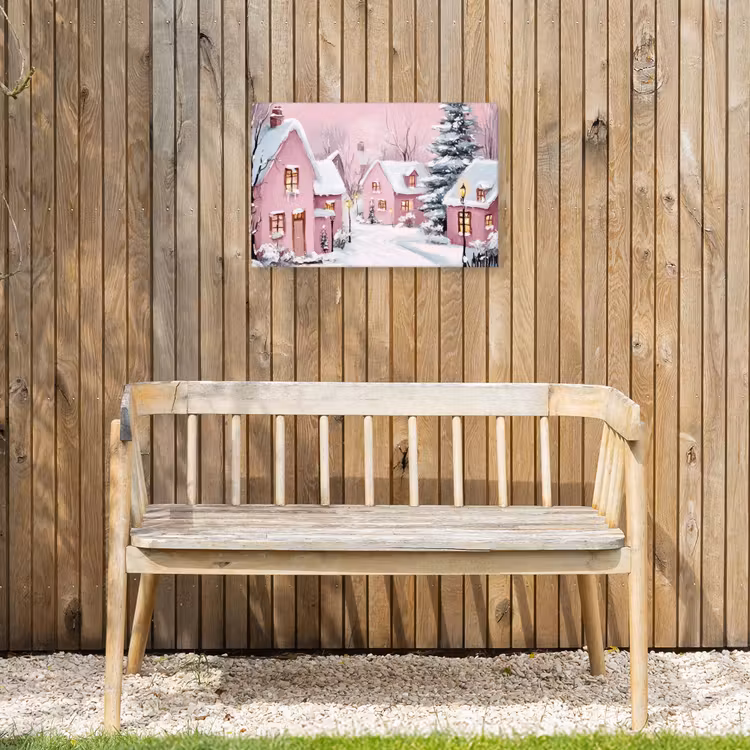 Buiten canvas - Kerstdorp - Roze - Winter - Sneeuw - Huizen — 3