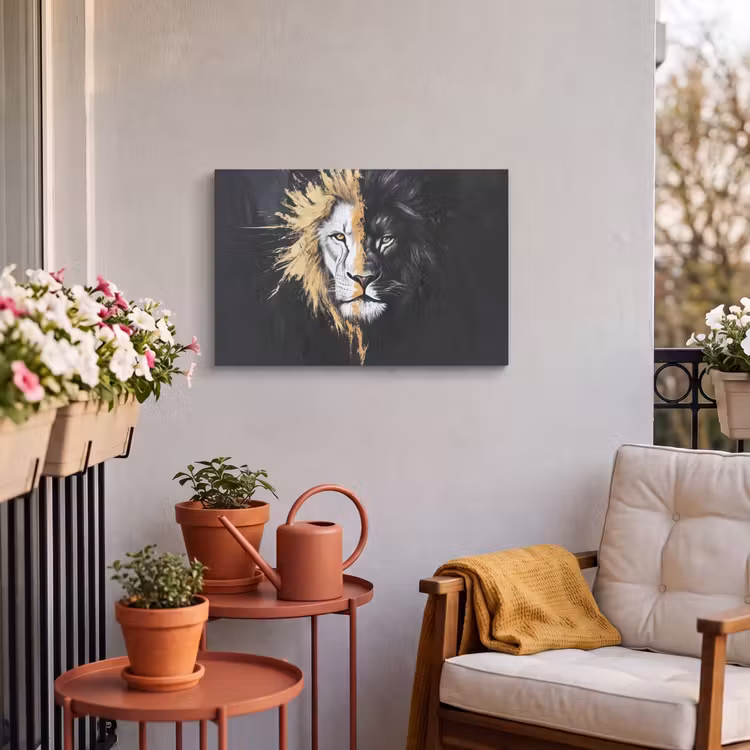 Buiten canvas - Leeuw - Gesplitst - Zwart - Lijn — 4