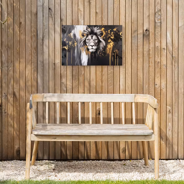 Buiten canvas - Leeuw - Portret - Verfspatten - Grijs — 3