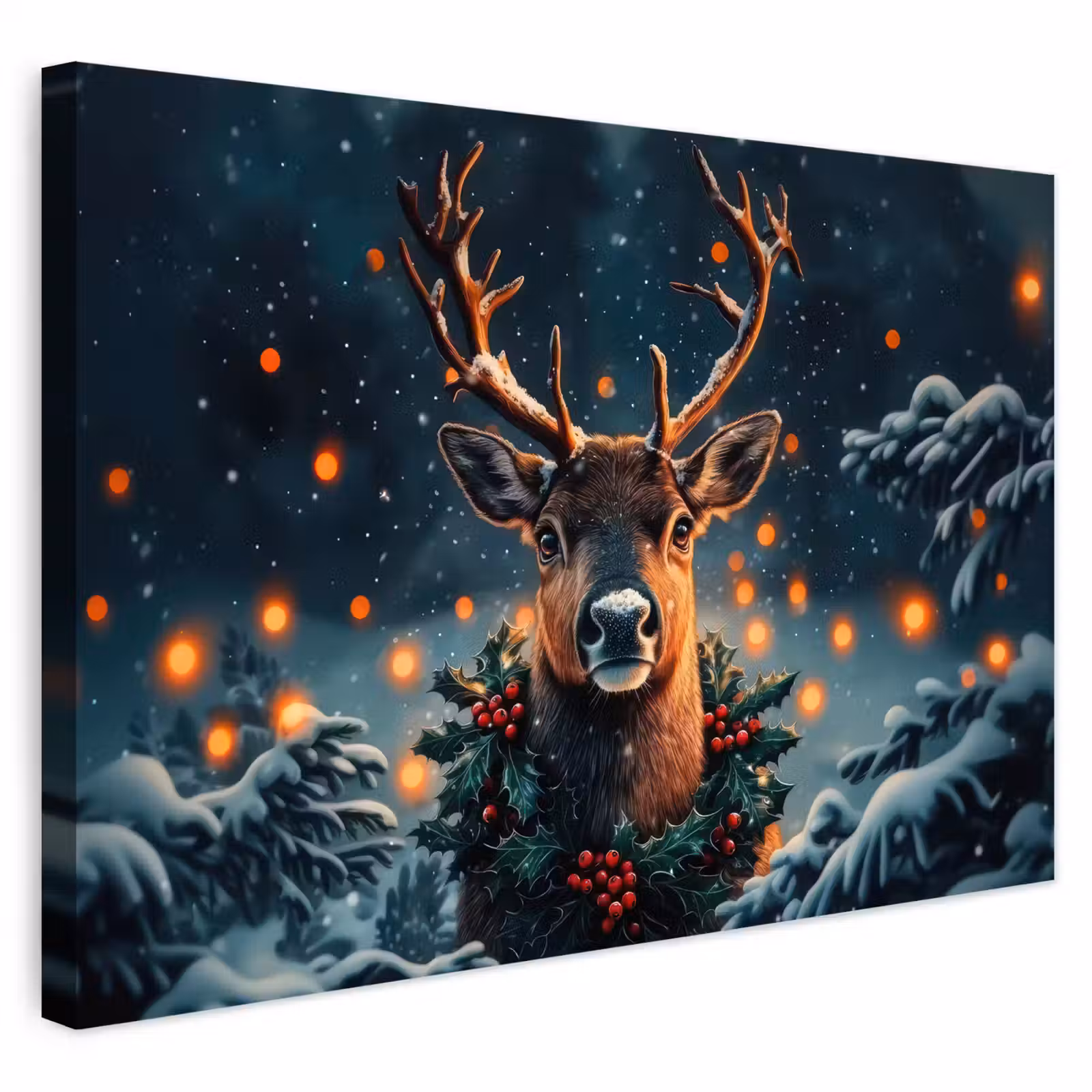 Buiten canvas - Hert - Kerst - Winter - Sneeuw - Kerstkrans — 1