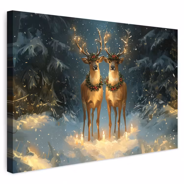 Buiten canvas - Dennensprookje - Rendier - Nacht — 1