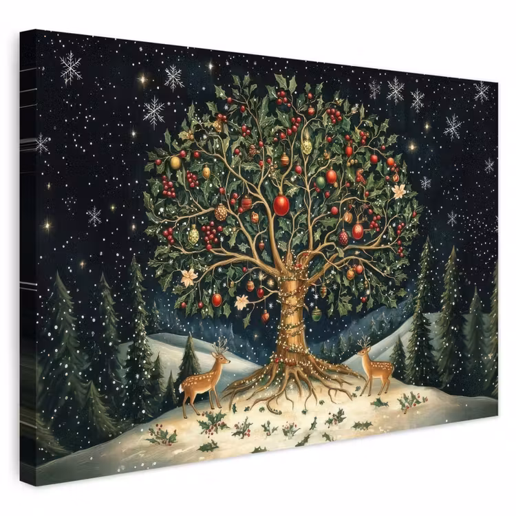 Buiten canvas - Feestboom - Winterhemel - Kleurrijk — 1