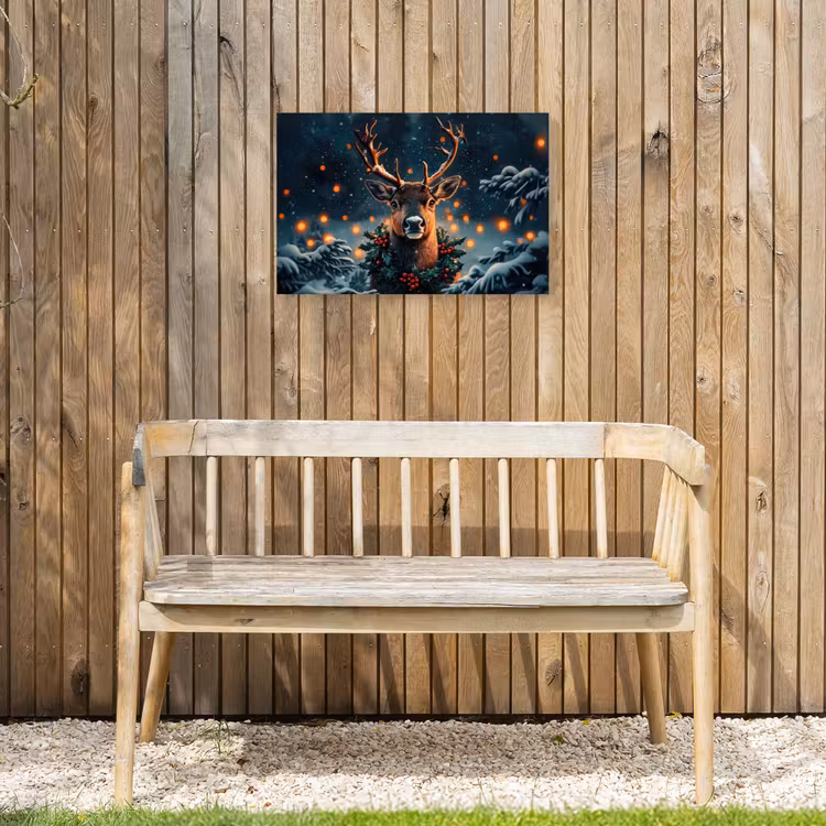 Buiten canvas - Hert - Kerst - Winter - Sneeuw - Kerstkrans — 3