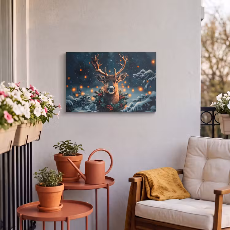 Buiten canvas - Hert - Kerst - Winter - Sneeuw - Kerstkrans — 4