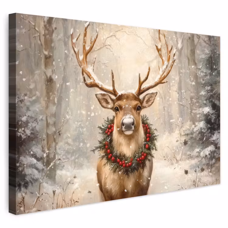 Buiten canvas - Kerst - Rendier - Winter - Krans — 1