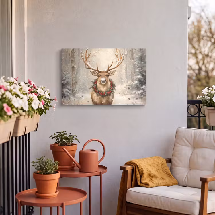 Buiten canvas - Kerst - Rendier - Winter - Krans — 4