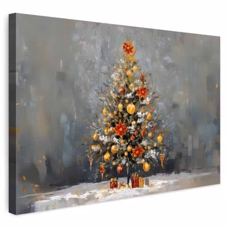 Buiten canvas - Kerstboom - Cadeaus - Rood - Goud — 1