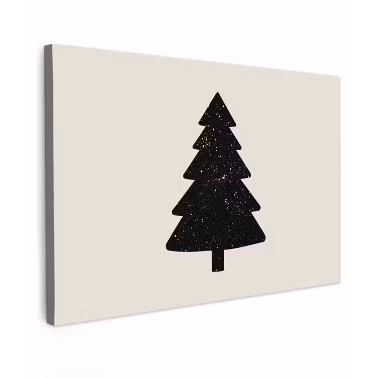 Buiten canvas - Kerstboom - Zwart - Feestdagen - Beige — 1