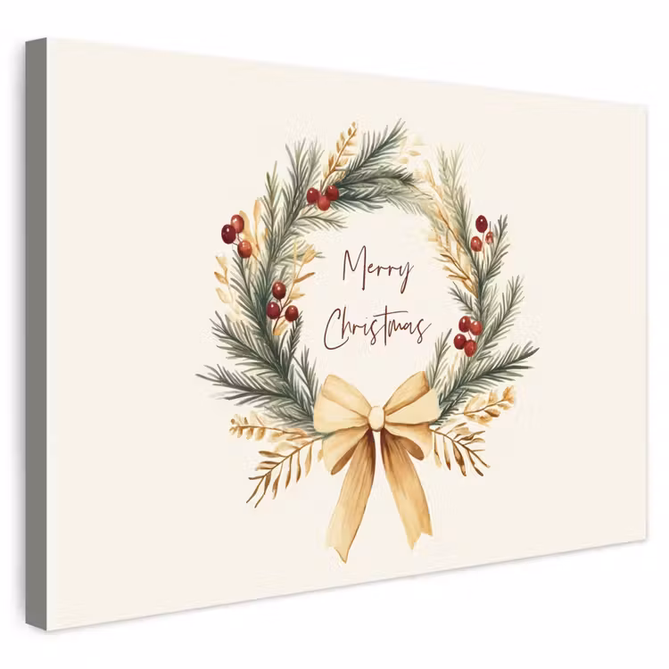 Buiten canvas - Kerstkrans - Kerst - Goud - Beige — 1