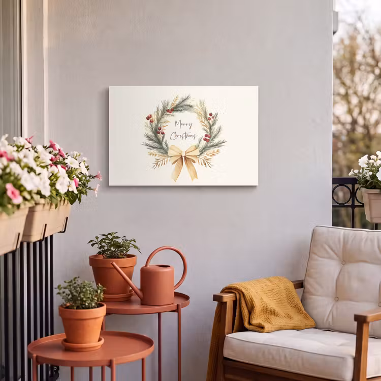 Buiten canvas - Kerstkrans - Kerst - Goud - Beige — 4
