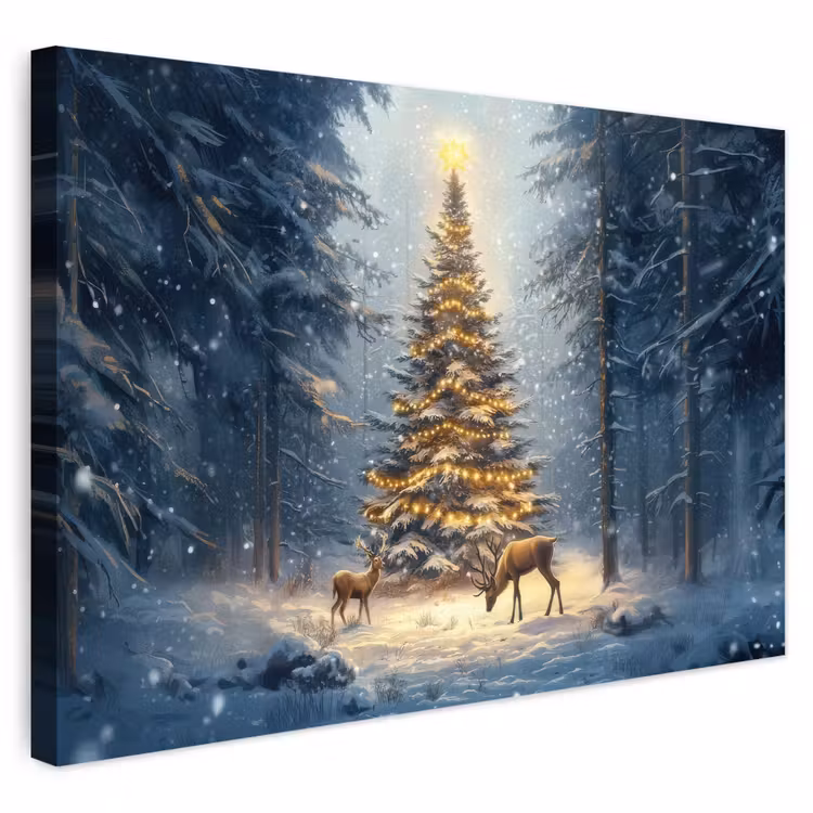 Buiten canvas - Kerstlicht - Woud - Hert - Donker — 1
