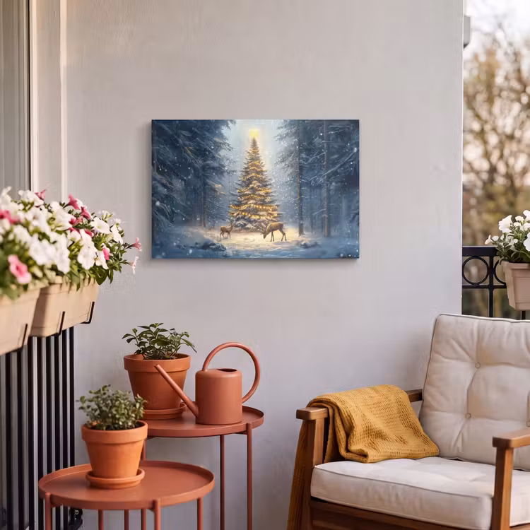 Buiten canvas - Kerstlicht - Woud - Hert - Donker — 3