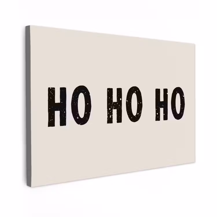 Buiten canvas - Kerstmis - Ho ho ho - Spreuken - Beige - Kerstman — 1