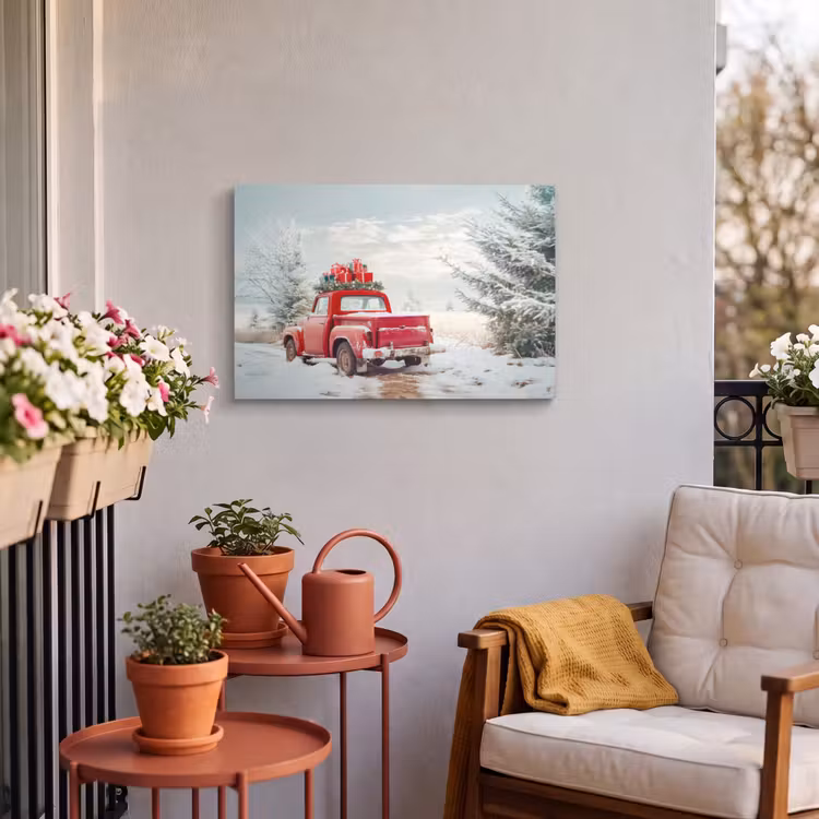 Buiten canvas - Auto - Rood - Cadeaus - Winter - Sneeuw - Kerst — 4
