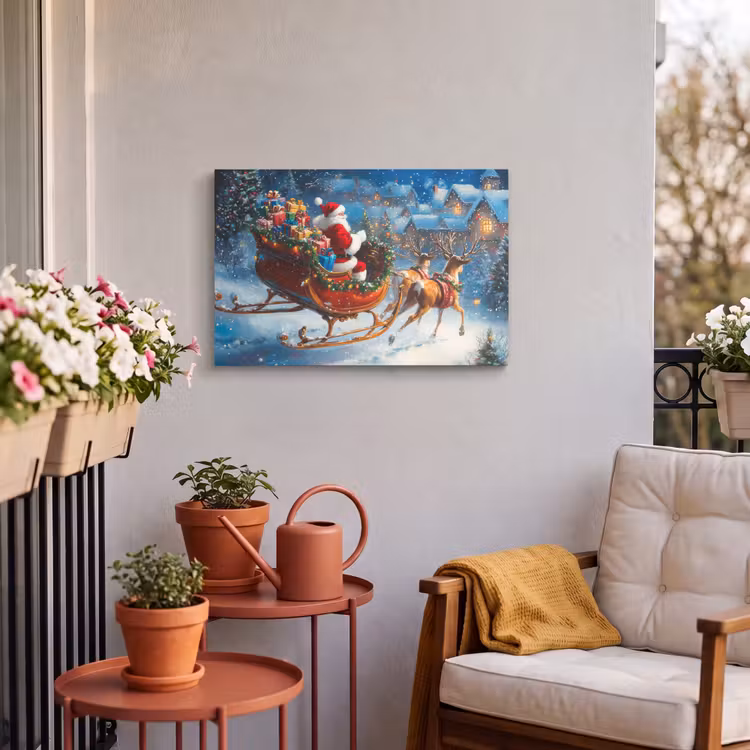 Buiten canvas - Kerstman - Rendier - Kerst - Sneeuw — 4