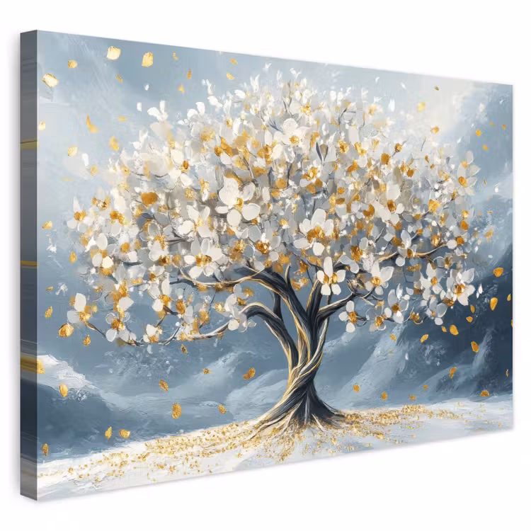 Buiten canvas - Boom - Winter - Levensboom - Modern - Goud — 1