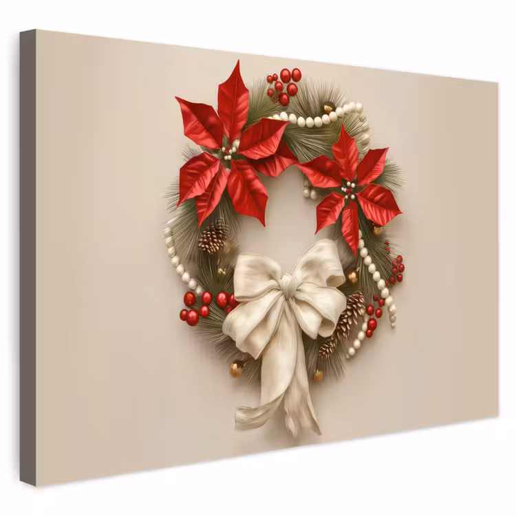 Buiten canvas - Deurkrans - Strik - Kerst - Rood - Groen — 1