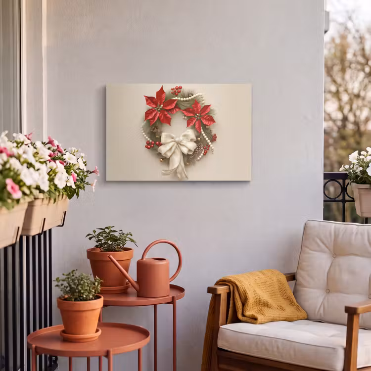Buiten canvas - Deurkrans - Strik - Kerst - Rood - Groen — 3