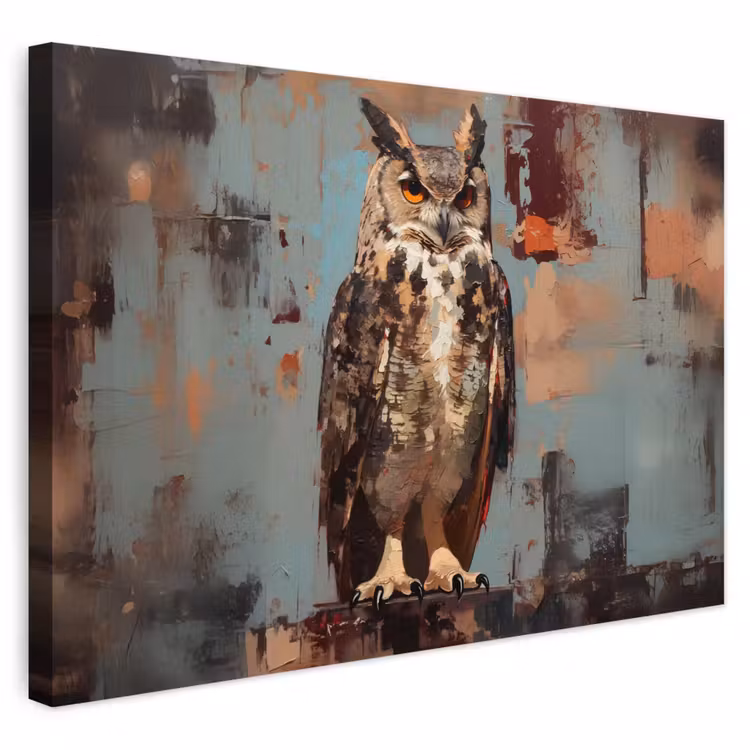Buiten canvas - Geschilderd - Abstract - Uil - Bruin — 1