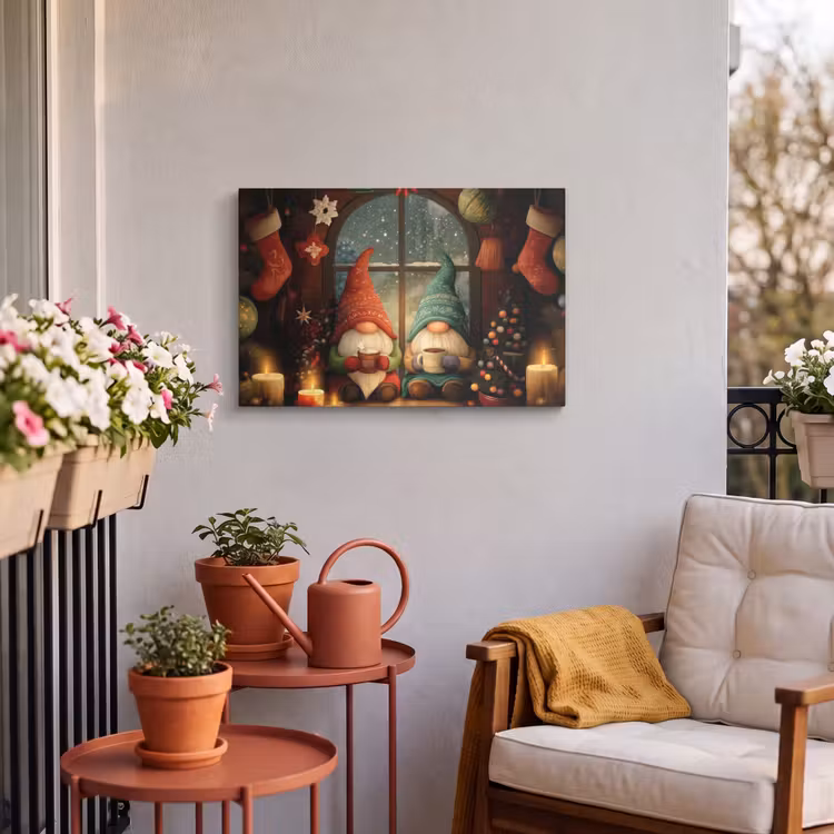 Buiten canvas - Gnooms - Kerst - Raam - Kleurrijk — 3