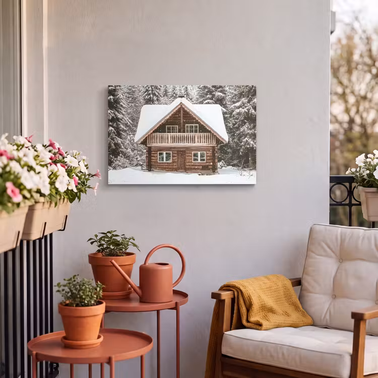 Buiten canvas - Huis - Bos - Winter - Natuur - Sneeuw — 3