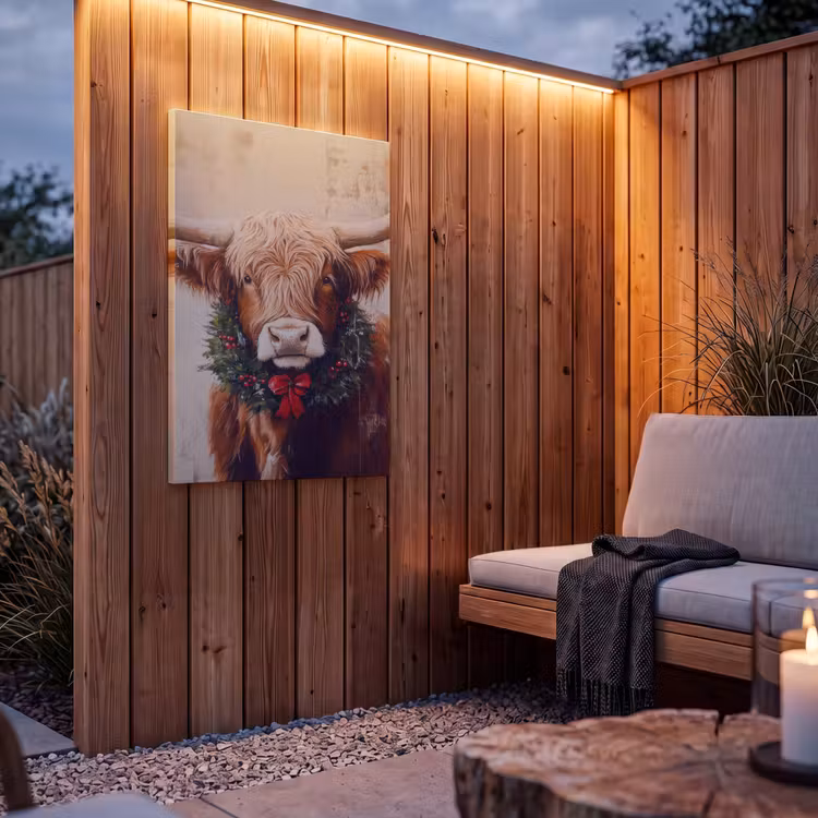 Buiten canvas - Kerst - Schotse Hooglander - Bruin - Krans — 4