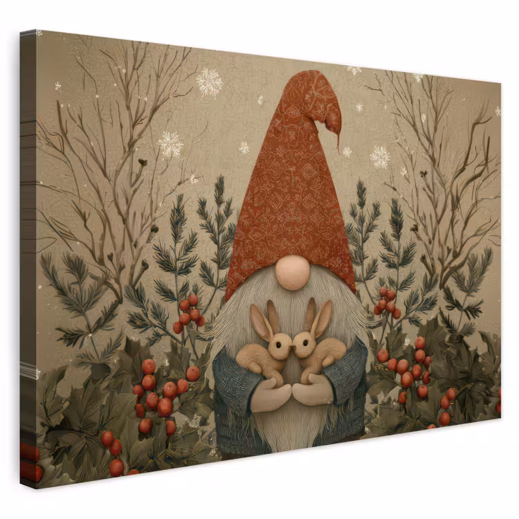 Buiten canvas - Kerstgnome - Konijntjes - Kleurrijk — 1