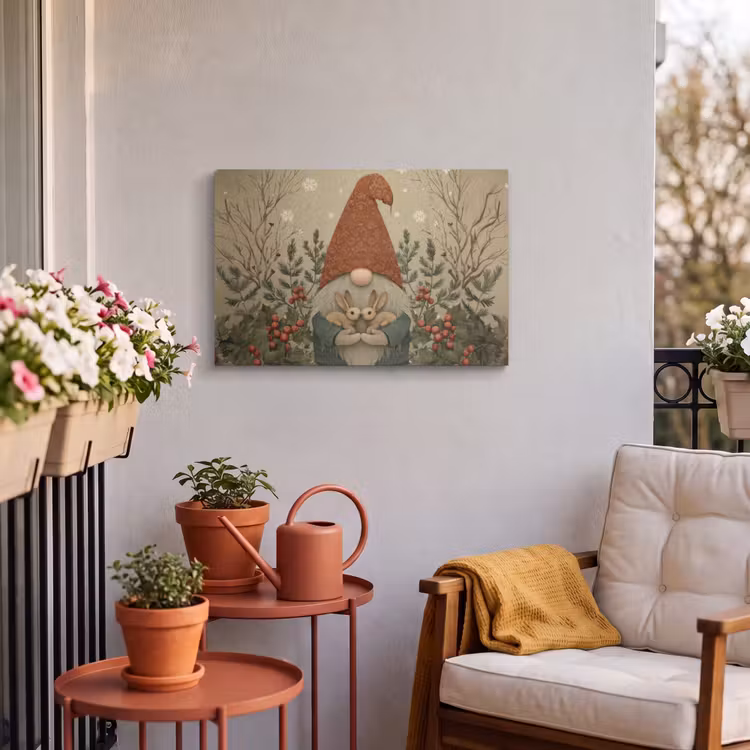 Buiten canvas - Kerstgnome - Konijntjes - Kleurrijk — 3