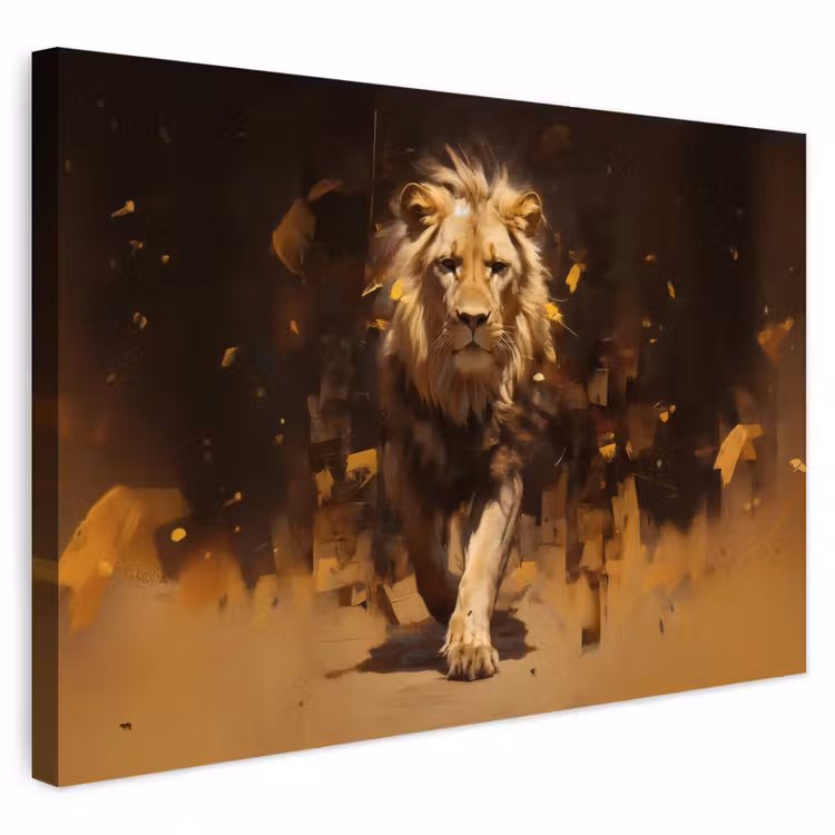 Buiten canvas - Leeuw - Geschilderd - Abstract - Goud — 1