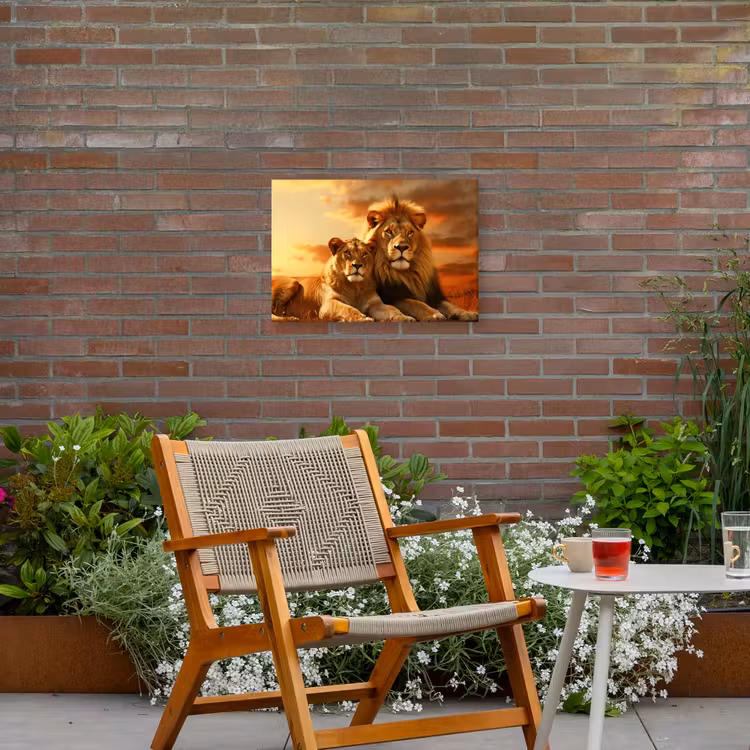 Buiten canvas - Leeuwenpaar bij zonsondergang — 2