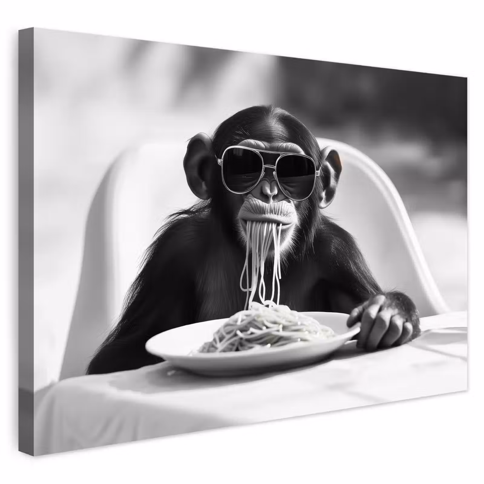 Buiten canvas - Aap - Spaghetti - Zonnebril - Zwart wit - Cool - Dier — 1