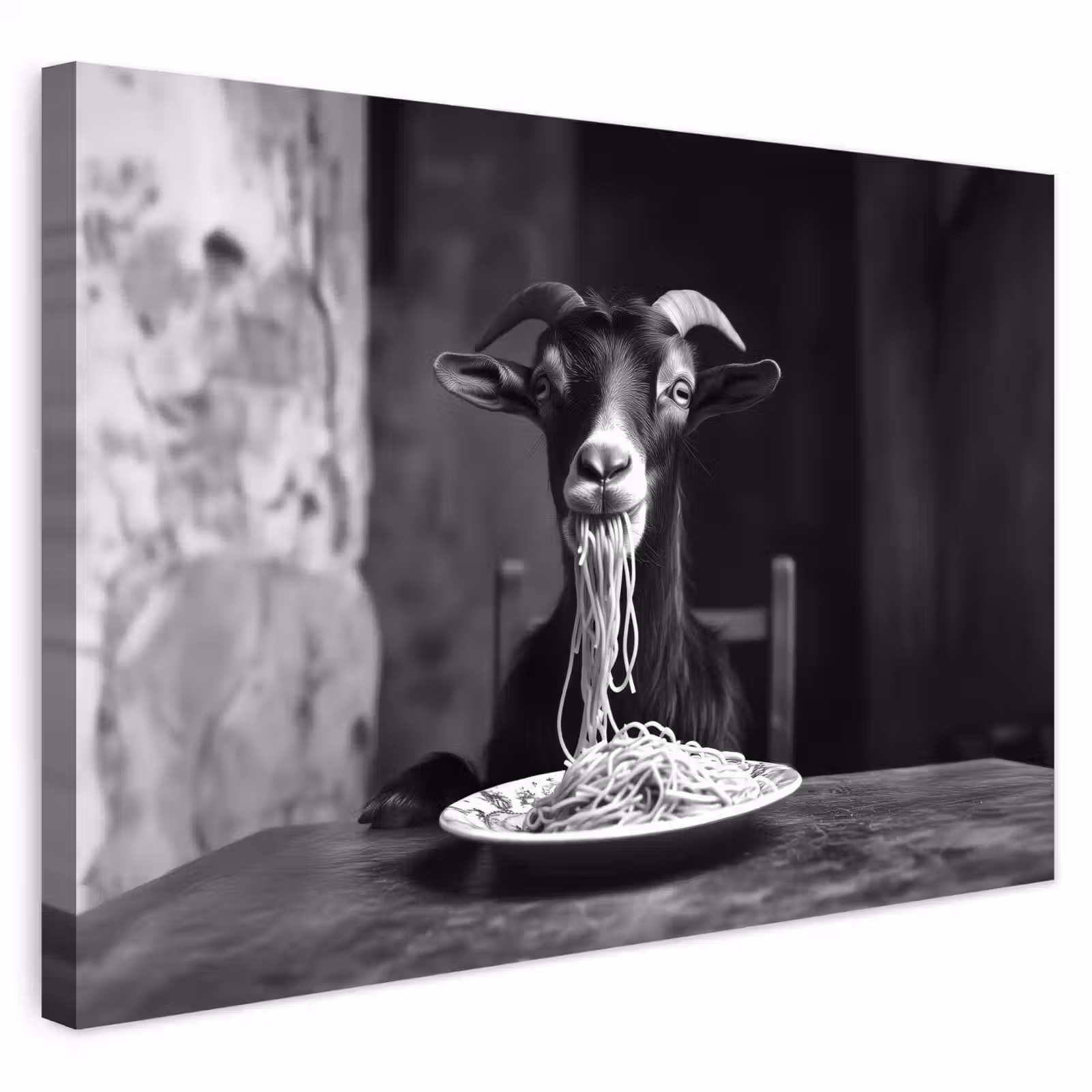 Buiten canvas - Geit - Bord - Spaghetti - Zwart Wit — 1