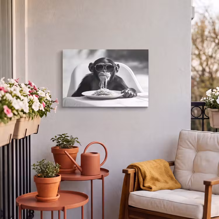 Buiten canvas - Aap - Spaghetti - Zonnebril - Zwart wit - Cool - Dier — 4