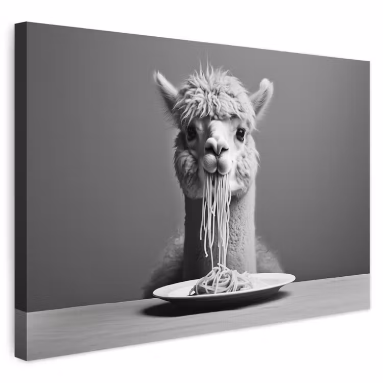 Buiten canvas - Alpaca - Pasta - Zwart - Wit - Grappig - Dieren — 1
