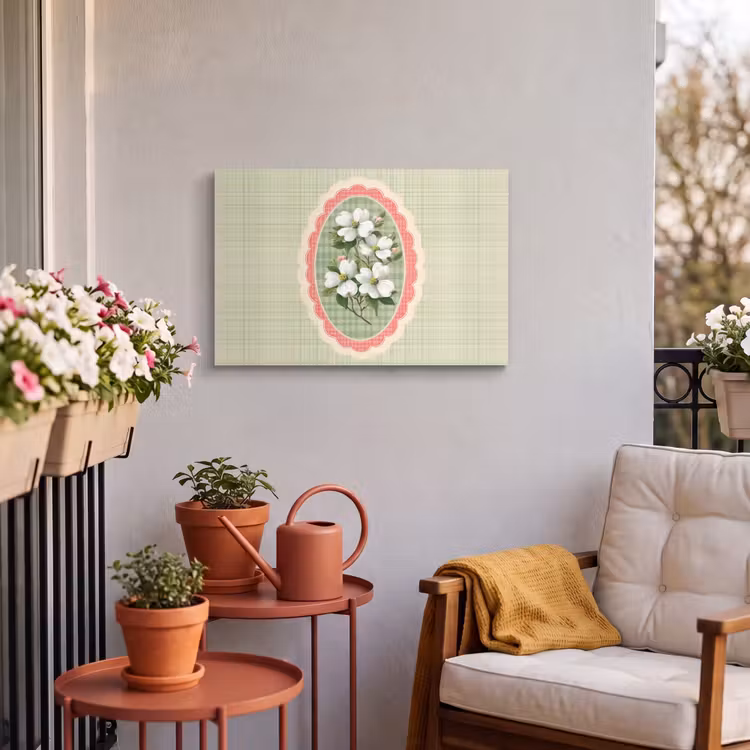 Buiten canvas - Bloemen - Illustratie - Geruit - Groen — 3