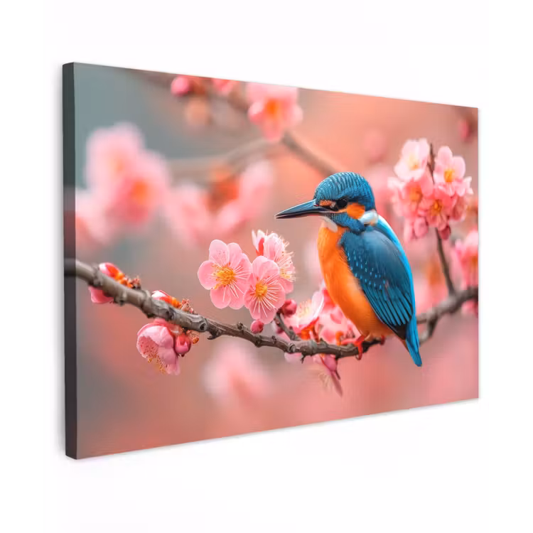 Buiten canvas - IJsvogel tussen Kersenbloesems — 1